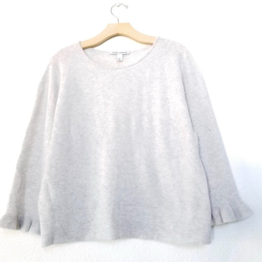 AUTUMN CASHMERE Boxy Ruffled Wide Sleeve Sweater in Grey